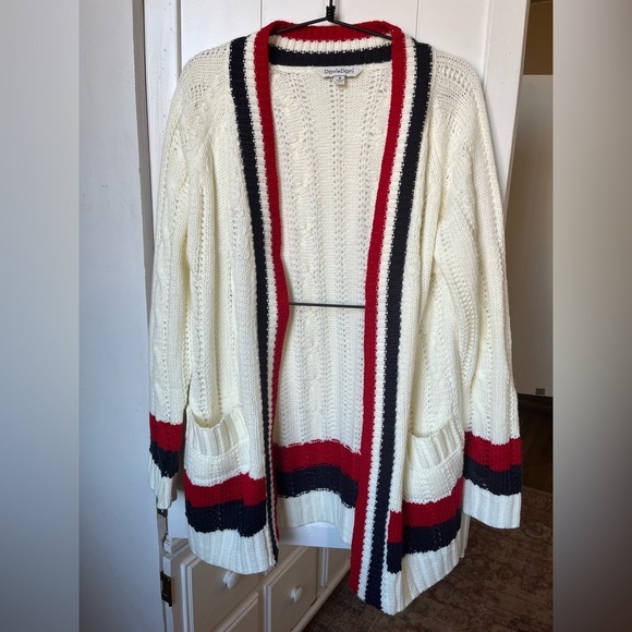 DAVI & DANI Sweaters - DAVI & DANI White Navy and Red Cardigan Sweater with Bold Stripes Medium NWOT